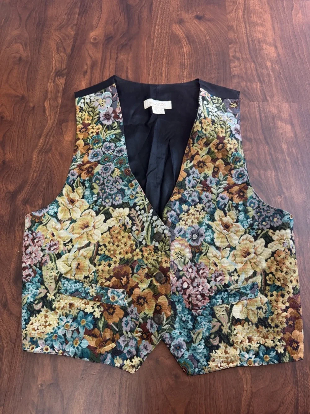 Marshall Field’s Vintage Floral Tapestry Vest with Multicolor Bouquet - Picture 5 of 7